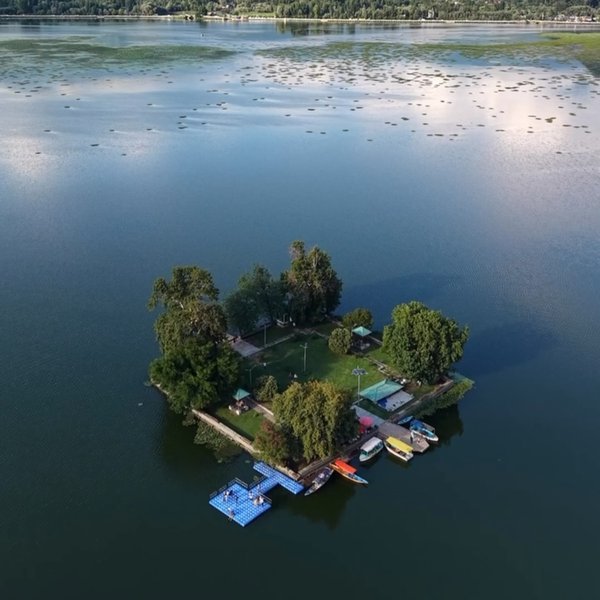 Char Chinar island on Dal Lake from above